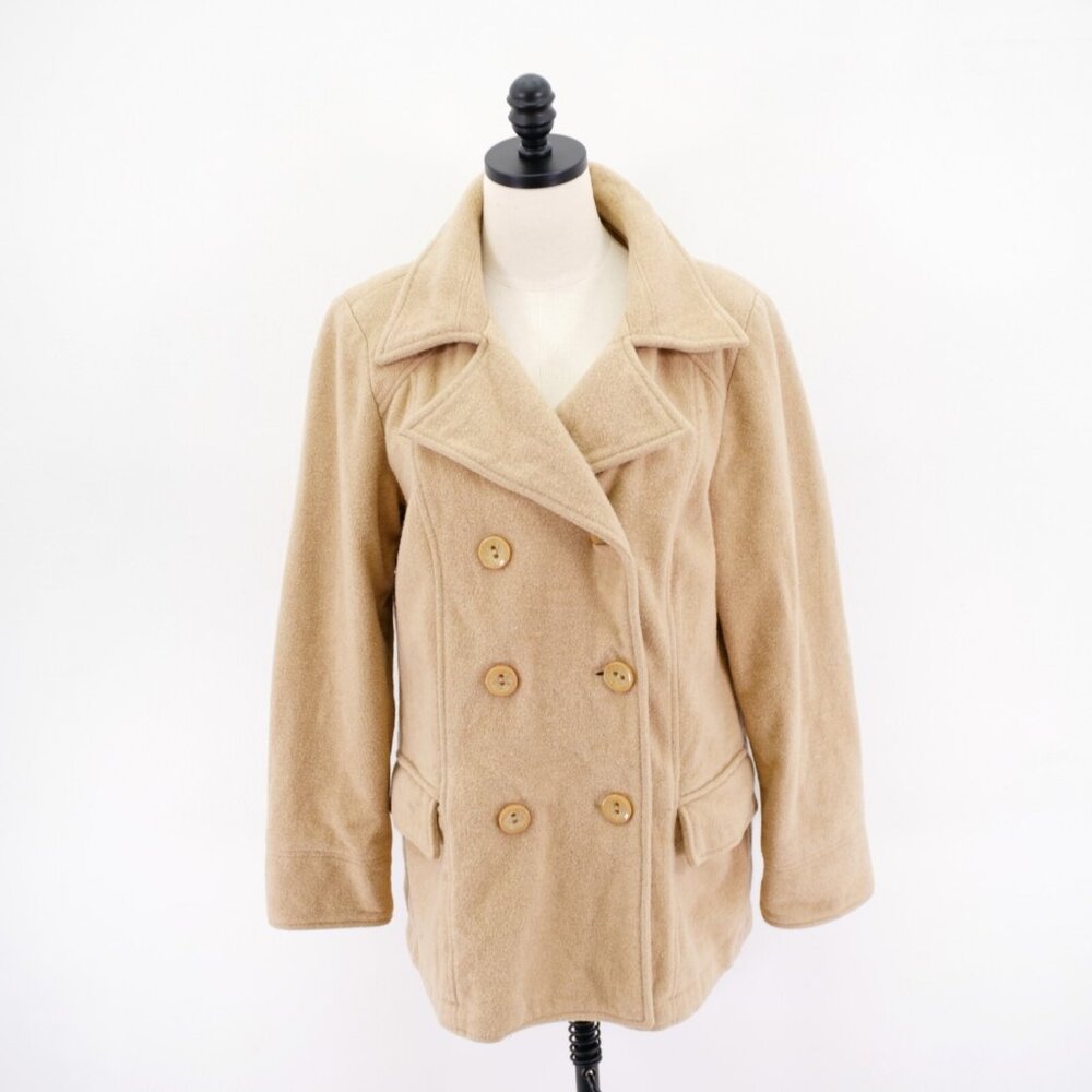 Old Navy 6 Button Double Breasted Tan Wool Nylon OverCoat Large